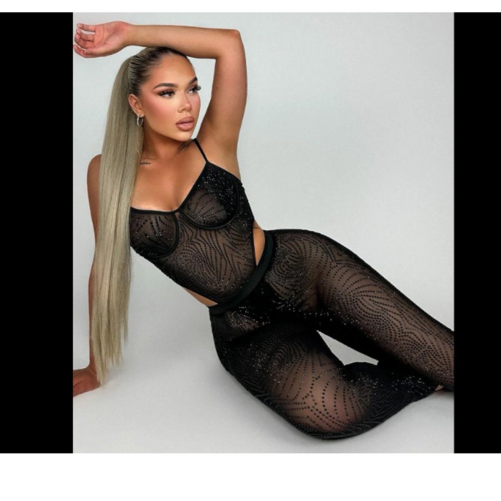 Baddies Only Rhinestone Legging Set - Black